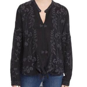 Johnny Was Sasha Tie Front Embroidered Top Black Sz S